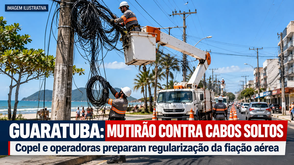 Copel e empresas de telecomunicações realizam ação conjunta para retirar cabos soltos e irregulares em Guaratuba
